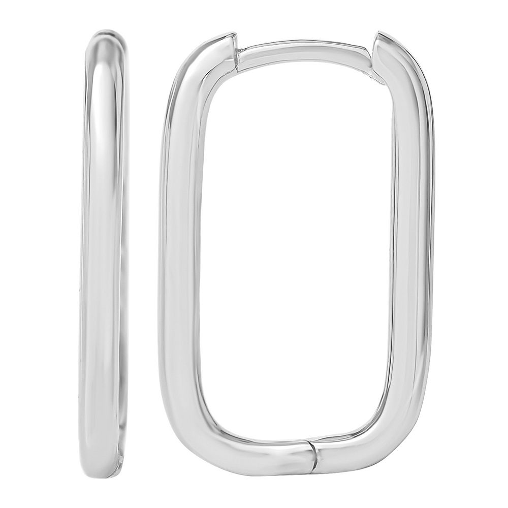 •RECTANGLE TUBE HOOP• rhodonite + silver earrings