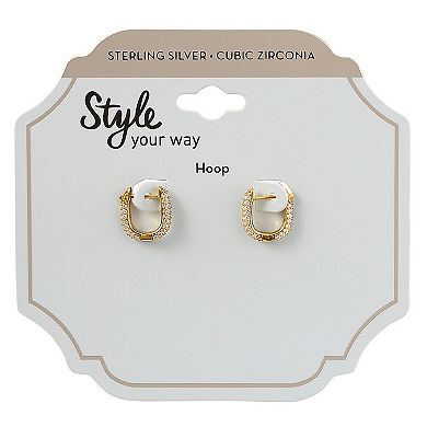 Style Your Way Gold Over Silver Cubic Zirconia Huggie Hoop Earrings