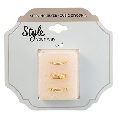 Style Your Way 18k Gold over Sterling Silver Cubic Zirconia Ear Cuffs Trio Set
