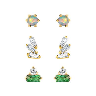 Style Your Way 18k Gold Over Sterling Silver Cubic Zirconia & Simulated Opal Stud Earrings Trio Set