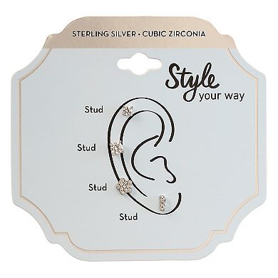 Style Your Way Sterling Silver Cubic Zirconia Singlet Stud Earrings 4-pack Set