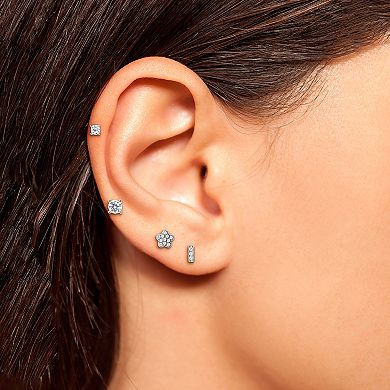Style Your Way Sterling Silver Cubic Zirconia Singlet Stud Earrings 4-pack Set