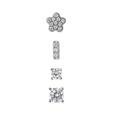 Style Your Way Sterling Silver Cubic Zirconia Singlet Stud Earrings 4-pack Set