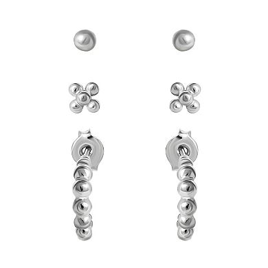 Style Your Way Sterling Silver Stud & Hoop Earrings 3-piece Set