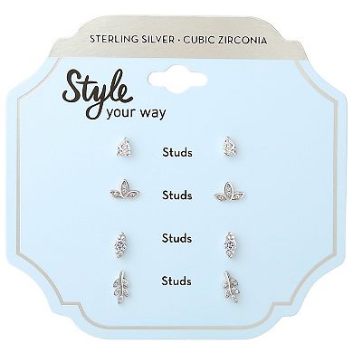 Style Your Way Cubic Zirconia Stud Earrings 4-Piece Set