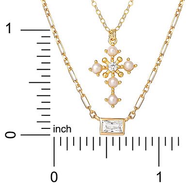 Style Your Way 18k Gold Over Silver Cubic Zirconia & Freshwater Cultured Pearl Cross & Bar Necklaces Set