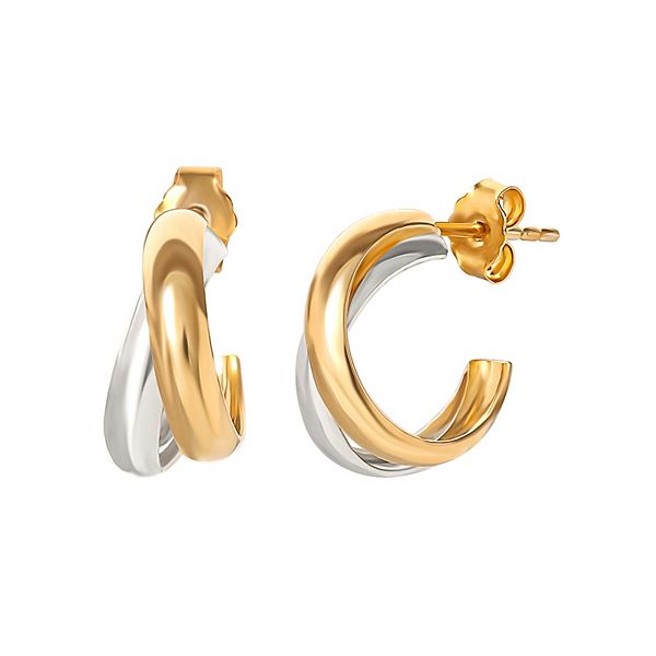 Style Your Way Sterling Silver Two Tone Double Huggie Hoop Earrings