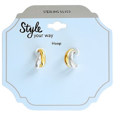 Style Your Way Sterling Silver Two Tone Double Huggie Hoop Earrings