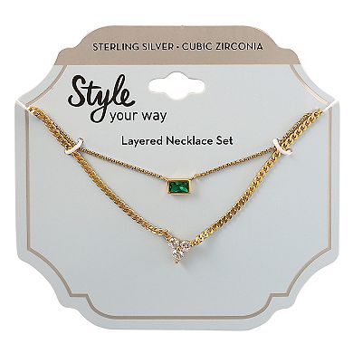 Style Your Way Gold Over Silver Cubic Zirconia Layered 2-piece Necklace Set