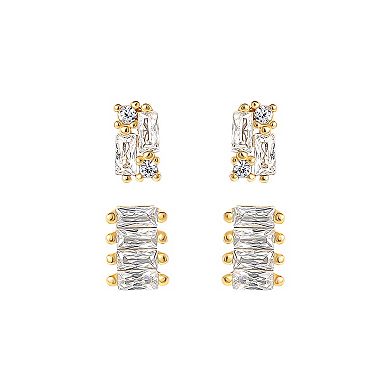 Style Your Way Gold Over Silver Cubic Zirconia 2-piece Stud Earrings Set