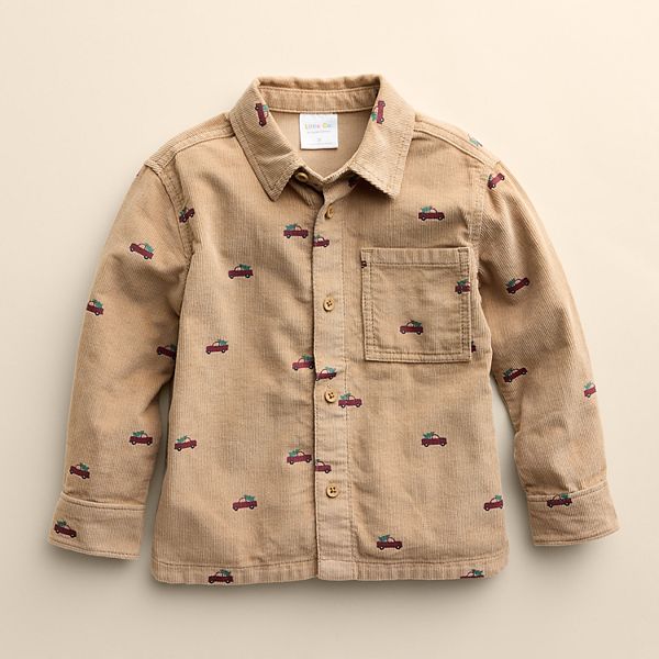 Baby & Toddler Little Co. by Lauren Conrad Corduroy Button-Down Shirt - Tan Christmas Truck (NEWBORN)