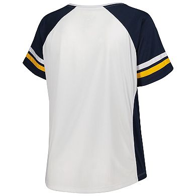 Women's White/Navy Milwaukee Brewers Plus Size Notch Neck T-Shirt