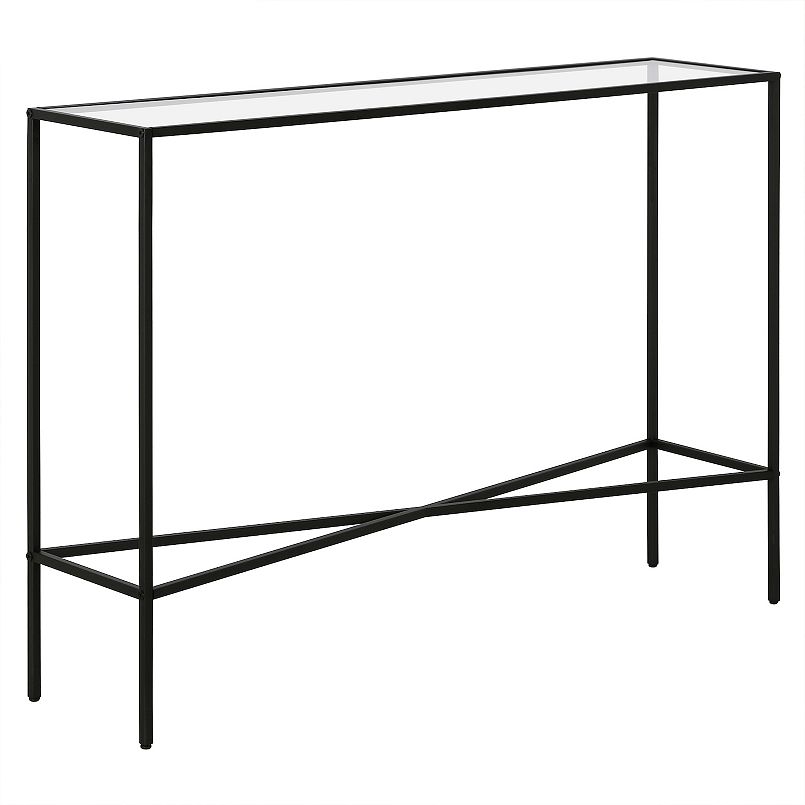 Black metal frame console table with glass top