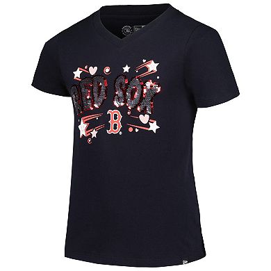 Girls Youth New Era Navy Boston Red Sox Sequin V-Neck T-Shirt