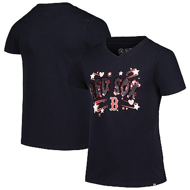 Girls Youth New Era Navy Boston Red Sox Sequin V-Neck T-Shirt