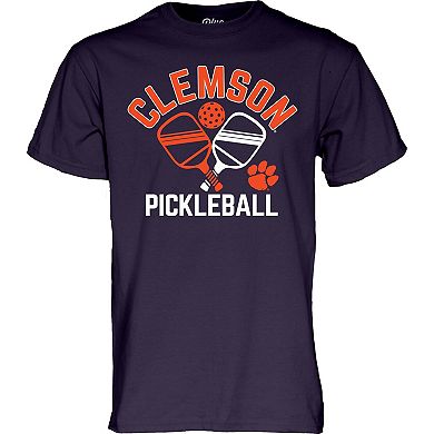 Men's Blue 84  Purple Clemson Tigers Pickleball Crossed Paddles T-Shirt