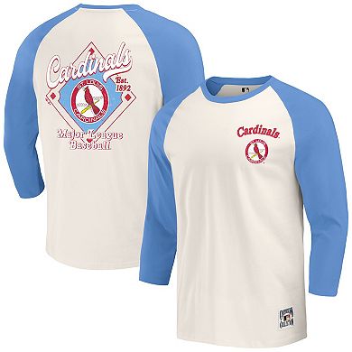 Men's Darius Rucker Collection by Fanatics Light Blue/White St. Louis Cardinals Cooperstown Collection Raglan 3/4-Sleeve T-Shirt
