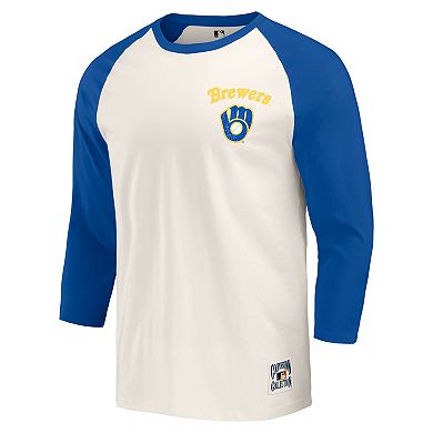 Men's Darius Rucker Collection by Fanatics Royal/White Milwaukee Brewers Cooperstown Collection Raglan 3/4-Sleeve T-Shirt