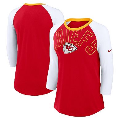 Women's Nike Red/White Kansas City Chiefs Knockout Arch Raglan Tri-Blend 3/4-Sleeve T-Shirt