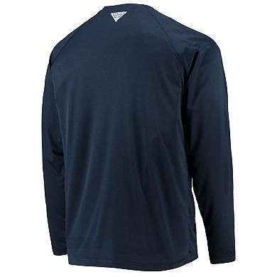 Men's Columbia Navy Dallas Cowboys Terminal Tackle Omni-Shade Raglan Long Sleeve T-Shirt