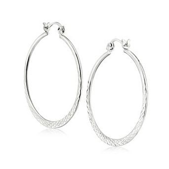 Judy Crowell Sterling Silver Textured Hoop Earrings