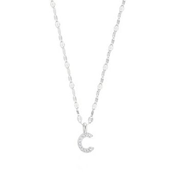 Judy Crowell Sterling Silver Cubic Zirconia Pave Mirror Chain Initial Necklace