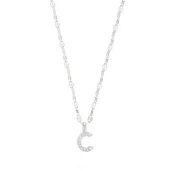Judy Crowell Sterling Silver Cubic Zirconia Pave Mirror Chain Initial Necklace