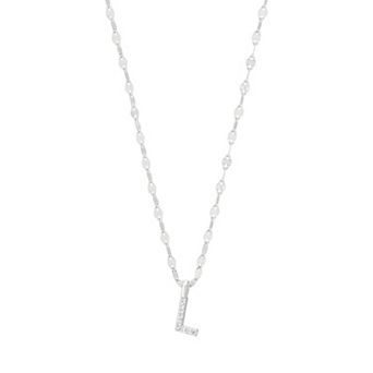 Judy Crowell Sterling Silver Cubic Zirconia Pave Mirror Chain Initial Necklace