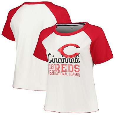 Women's Soft as a Grape White Cincinnati Reds Plus Size Baseball Raglan T-Shirt