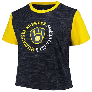 Women's New Era Navy Milwaukee Brewers Plus Size Crossover Back Cropped T-Shirt