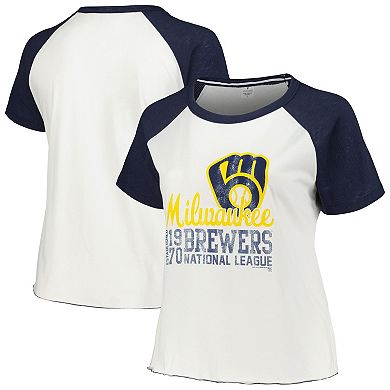 Women's Soft as a Grape White Milwaukee Brewers Plus Size Baseball Raglan T-Shirt