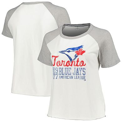 Women's Soft as a Grape White Toronto Blue Jays Plus Size Baseball Raglan T-Shirt