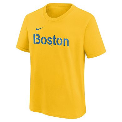 Youth Nike Gold Boston Red Sox City Connect Wordmark T-Shirt