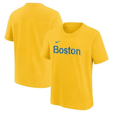 Youth Nike Gold Boston Red Sox City Connect Wordmark T-Shirt