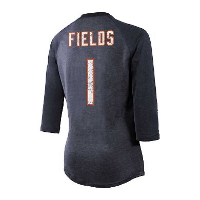 Women's Majestic Threads Justin Fields Navy Chicago Bears Player Name & Number Tri-Blend 3/4-Sleeve Fitted T-Shirt