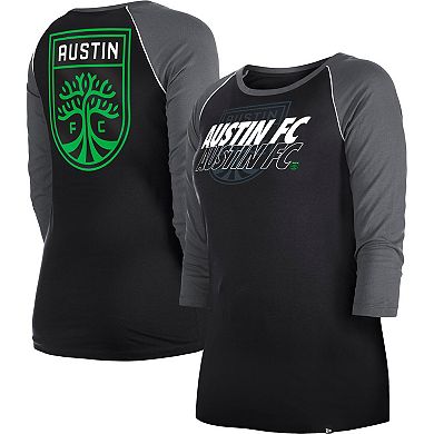 Women's New Era  Black Austin FC Athletic Raglan 3/4-Sleeve T-Shirt