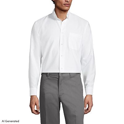 Men's Lands' End School Uniform Long Sleeve Solid Oxford Dress Shirt
