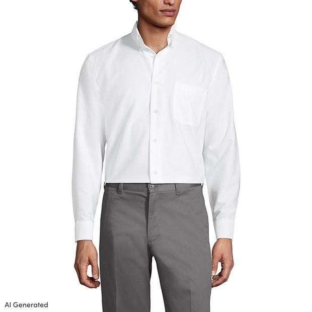 Lands' End Men's Long Sleeve Solid Oxford Dress Shirt - White