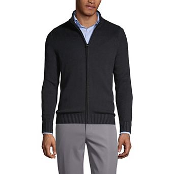 Men's Lands' End School Uniform Zip-Front Cardigan Sweater