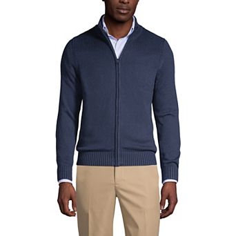 Men's Lands' End School Uniform Zip-Front Cardigan Sweater