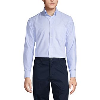 Men's Lands' End School Uniform Long Sleeve Striped Oxford Dress Shirt