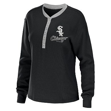 Women's WEAR by Erin Andrews Black Chicago White Sox Waffle Henley Long Sleeve T-Shirt