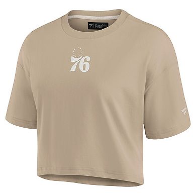 Women's Fanatics Signature Khaki Philadelphia 76ers Elements Super Soft Boxy Cropped T-Shirt
