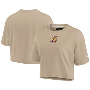 Women's Fanatics Signature Khaki Los Angeles Lakers Elements Super Soft Boxy Cropped T-Shirt