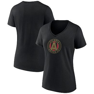 Women's Fanatics Branded Black Atlanta United FC Evergreen Logo V-Neck T-Shirt