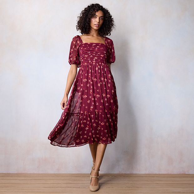 Women's LC Lauren Conrad Squareneck Pleated Bodice Midi Dress