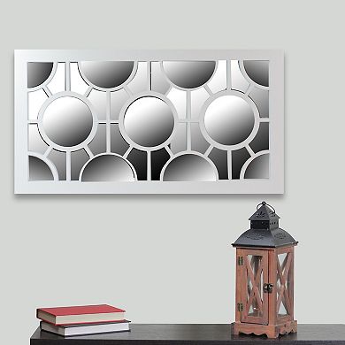 25.25" White Framed Rectangular Geometric Mirror Wall Decor