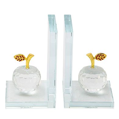 Set of 2 Glass Crystal Apple Bookends 6.5"