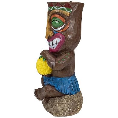 13.75" Solar Lighted Polynesian Outdoor Garden Smiling Tiki Statue