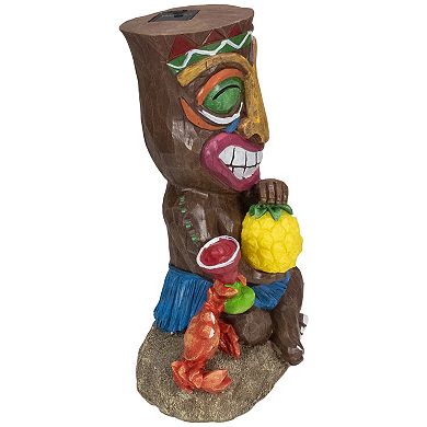 13.75" Solar Lighted Polynesian Outdoor Garden Smiling Tiki Statue